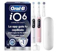 Oral-B iO6 Pack De 2 Cepillos De Dientes Eléctricos Blanco y Rosa Con 3 Cabezales y Estuche De Viaje, 5 Modos De Cepillado, Sensor De Presión, Temporizador y Aplicación, Cepillo Dental Oral B