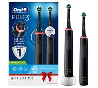 Oral-B Pro 3 2 cepillos de dientes eléctricos con sensor de presión inteligente, 2 asas y 2 cabezales de cepillo de dientes de acción cruzada, 3 modos con blanqueamiento de dientes, regalos para hombres/mujeres, enchufe de 2 pines Reino Unido, 3900, negro
