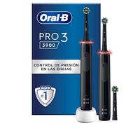 Oral-B Pro 3 3900N Cepillos de Dientes Eléctricos (Pack de 2) con Mango Recargable y 1 Cabezal de Recambio, Diseñado por Braun, Regalos Orginales - Negro