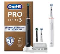 Oral-B Pro 3 Cepillos de Dientes Eléctricos, Negro y Blanco, Pack De 2 - con Mango Recargable Y 4 Cabezales de Recambio, 3 Modos de Cepillado con Modo Sensible, Temporizador, Diseñado por Braun