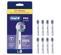Oral-B Pro 3D White Cabezales De Recambio ORIGINALES para Cepillo Eléctrico Oral B Pro, Pack De 8 Recambios Blancos Con Copa Pulidora Para Eliminar Manchas Superficiales, Efecto Blanqueador