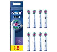 Oral-B Pro 3D White Cabezales De Recambio ORIGINALES para Cepillo Eléctrico Oral B Pro, Pack De 8 Recambios Blancos Con Copa Pulidora Para Eliminar Manchas Superficiales, Efecto Blanqueador
