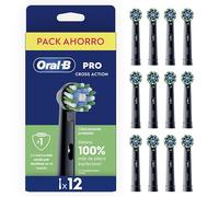 Oral-B Pro CrossAction Cabezales De Recambio ORIGINALES para Cepillo Eléctrico Oral B Pro,Pack De 12 Recambios Negros Con Indicador De Uso Y Filamentos En Forma De X Para Una Limpieza Suave Y Profunda