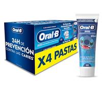 Oral-B Pro Junior Disney Stitch Pasta de Dientes para Niños, Pack Ahorro 4x75 ml - Dentífrico para Niños de 6 a 12 Años, Elimina La Placa y Previene Las Caries, Sabor a Menta Suave