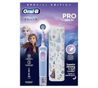 Oral-B Pro Kids - Cepillo de dientes eléctrico para niños, 1 cabezal de cepillo de dientes, 4 calcomanías de Frozen, 1 funda de viaje, 2 modos con modo sensible apto para niños