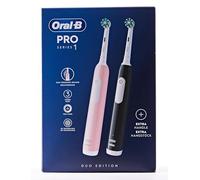 Oral-B Pro Series 1 - Cepillo de dientes eléctrico, paquete doble, 2 cabezales de cepillo, 3 modos de cepillado y sensor de presión para cuidado dental, diseñado por marrón, rosa/negro