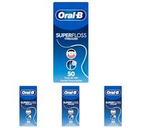 Oral-B Superfloss Seda Dental Threader, Elimina La Placa Bacteriana Y El Sarro, Puntas Rígidas O Seda Dental Acolchada, Para Limpiar Brackets Y Aparatos, 50 Hebras Precortadas (Paquete de 4)