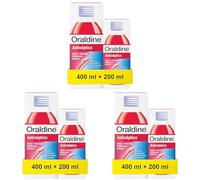 Oraldine, Colutorio De Uso Diario Líquido, Antiséptico y Antifúngico, Previene Gingivitis y Aftas, Pack de 400 ml y 200 ml (Paquete de 3)