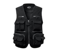 Oralidera Chaleco da Pesca para Hombre Multibolsillos Chaleco de Caza Fotografo Chalecos Safari Trabajo, Negro, M