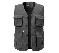 Oralidera Chaleco de Pesca de Forro Polar para Hombre Chaleco Al Aire Libre Transpirable Casual con Múltiples Bolsillos Chaqueta Chaleco Abrigador Caminar Cazar, Gris, M