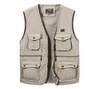 Oralidera Chaleco de Pesca Hombre Multibolsillos Deportivos de Caza Fotografia Algodón Chaleco Tipo Safari Chaqueta Sin Mangas Al Aire Libre, Beis, 3XL