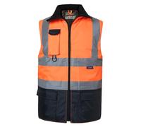 Oralidera Chaleco de Seguridad para Hombre Reflectante Alta Visibilidad Chaleco Acolchado de Invierno Cálido Chaqueta de Trabajo sin Mangas, Naranja+Negro, XXL