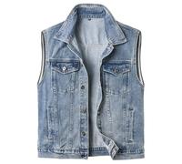 Oralidera Chalecos Vaquera para Hombre Biker Chaleco Tejano Moto Chaqueta Vaquera Sin Mangas, Azul, XL
