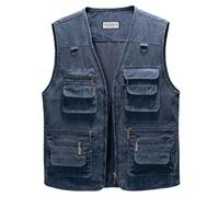Oralidera Hombre Chaleco Tipo Safari Multibolsillos Chaleco Exterior de Algodón Chaleco de Pesca Fotografía Chaquetas sin Mangas de Trabajo Chaleco de Caza, Azul, 3XL
