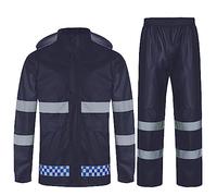 Oralidera Traje de Lluvia para Hombre Impermeable Chaqueta Impermeable con Capucha Pantalones de Lluvia Exterior Cintas Reflectantes para Deportes al Aire Libre, Azul, S