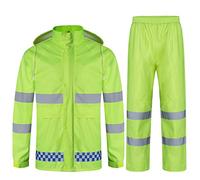 Oralidera Traje de Lluvia para Hombre Impermeable Chaqueta Impermeable con Capucha Pantalones de Lluvia Exterior Cintas Reflectantes para Deportes al Aire Libre, Verde, XXL