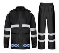 Oralidera Traje de Lluvia para Hombre Impermeable Chaqueta Impermeable con Capucha Pantalones de Lluvia Exterior Cintas Reflectantes para Deportes al Aire Libre, Negro, L