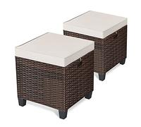 ORALNER Juego de 2 taburetes de mimbre para exteriores, reposapiés de mimbre de 16 pulgadas, taburete de ratán para todo tipo de clima con cojines extraíbles, reposapiés cuadrado extra para patio,