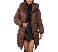 ORANDESIGNE Abrigos Plumas Mujer Largo Invierno Plumifero con Capucha Chaqueta Acolchada Gruesa Cálido Plumas Talla Grande A Marrón 3XL