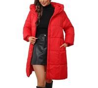 ORANDESIGNE Abrigos Plumas Mujer Largo Invierno Plumifero con Capucha Chaqueta Acolchada Gruesa Cálido Plumas Talla Grande A Rojo S