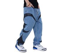 ORANDESIGNE Baggy Jeans Hombres Calavera Bordado Casual Denim Cargo Pantalones de Chándal Anchos Hombres Y2K Pantalones de Paracaídas con Bolsillos Y2K Streetwear M Azul M