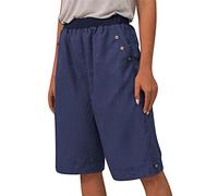 ORANDESIGNE Bermudas Moda Mujer Pantalones Cortos de Cintura Elástica Shorts de Algodón y Lino Shorts Casuales Oversize Color Sólido Pantalones Rectos Pantalones de Pierna Ancha B Azul XL