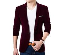 ORANDESIGNE Blazer Chaqueta de Traje para Hombre Diseño Ajustado con Un Botón Blazer de Terciopelo Elegante Formal para Bodas Negocios y Veladas C Vino Rojo L