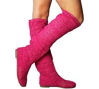 ORANDESIGNE Botas de Mujer para Vestido Zapatos Botas de Encaje Hueco Crochet Hollow out Tacones Planos Gruesos Botas Ligeras de Rodilla A Rose 39 EU