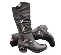 ORANDESIGNE Botas de Vaquero Occidentales de Media Pantorrilla para Mujer Botas a la Rodilla Botas Estilo Biker con Tacón en Bloque Retro Botas de Moto A Gris 40 EU