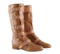ORANDESIGNE Botas Medievales de Cuero PU Retro Mujeres Hombres Caballero Pirata Disfraz Tobillo Corto Botas de Fondo Plano Zapatos de Vendaje Gótico para Cosplay Fiesta de Carnaval H Marrón 43 EU