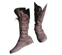 ORANDESIGNE Botas Medievales de Cuero PU Retro Mujeres Hombres Caballero Pirata Disfraz Tobillo Corto Botas de Fondo Plano Zapatos de Vendaje Gótico para Cosplay Fiesta de Carnaval D Marrón 42 EU