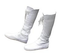 ORANDESIGNE Botas Medievales de Cuero PU Retro Mujeres Hombres Caballero Pirata Disfraz Tobillo Corto Botas de Fondo Plano Zapatos de Vendaje Gótico para Cosplay Fiesta de Carnaval D Blanco 42 EU