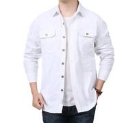 ORANDESIGNE Camisas Denim Manga Larga Hombre Button Down Shirt Solapa Retro Casuales Ajuste Camisa Vaquera Regular Fit Tallas Grandes Clásico Color Sólido Shirts con Bolsillo A Blanco 3XL