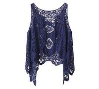 ORANDESIGNE Chaleco de Mujer Cardigan Summer Hippie Gilet Crochet Hollow Lace Irregular Boho sin Mangas Corto Ropa de Playa