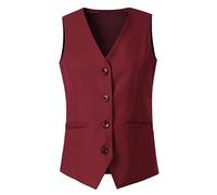ORANDESIGNE Chaleco para Mujeres Formal Chaleco de Traje Chaleco sin Mangas para Cafe Bar Tienda Camarera Trabajo Chaleco de Negocios Chaqueta Outwear Ropa de Trabajo E Vino Rojo XL