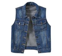 ORANDESIGNE Chaleco Vaquero Mujer Verano Corto Chaleco Country Chalecos Cowboy Moto Chaqueta Mezclilla sin Mangas B Azul S