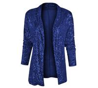 ORANDESIGNE Chaqueta de Lentejuelas Brillantes Mujer Chaqueta Frente Abierto de Manga Larga Informal Cárdigan Blazer con Lentejuelas Brillantes Abrigo Tops para Fiesta Clubwear A Azul M