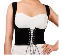 ORANDESIGNE Cinturón de Cintura de Cuero Falso para Mujer Corset Vintage Corsé de Terciopelo Disfraz Bustier Gótico para Fiestas Cinturón de Corsé Steampunk Underbust para Halloween B Negro