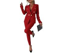 ORANDESIGNE Conjunto Mujer Vestir Dos Piezas Trajes Vestir Elegante Traje Chaqueta y Pantalon 2 Piezas Oficina Trabajo A Rojo L