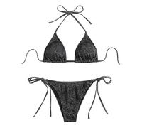 ORANDESIGNE Conjuntos de Bikinis para Mujer Bikini Lentejuelas Purpurina Bikini Set Dos Piezas Triangle Bikini Top Ties-up Ajustable Bañador de Dos Piezas Tanga Cintura Baja A Negro L