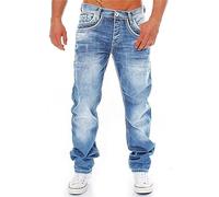 ORANDESIGNE Hombres Vaqueros para Hombre Pantalones Destruido Parcheado con Costura Decorativa Moderno y Casual C Azul Claro XXL