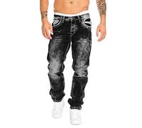 ORANDESIGNE Hombres Vaqueros para Hombre Pantalones Destruido Parcheado con Costura Decorativa Moderno y Casual B Negro XXL