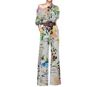 ORANDESIGNE Monos de Vestir Mujer Elegante Manga Larga Mono De Pierna Recta con Traje Mono Largo Vendaje Traje Playsuit Elegante de Fiesta de Noche D Blanco L