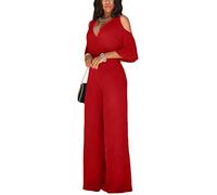 ORANDESIGNE Monos Mujer Manga Corta Mono de Una Pieza Elegante Mono Vestir Trabajos Peleles Verano Suave Jumpsuits Playsuits con Hombros Descubiertos A Rojo XXL