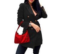 ORANDESIGNE Mujer Blazer Manga Larga Chaqueta del Traje Mini Vestido Oficina Negocios Party OL Cuello en V Botón Chaqueta Abrigo Otoño Invierno B Negro M