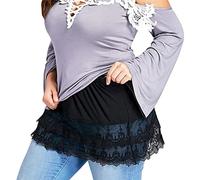 ORANDESIGNE Mujer Capas Ajustables Falso Superior Inferior Camisa de Barrido Extender Media-Longitud Mini Falda Dobladillo con Banda Elástica D Negro XXL