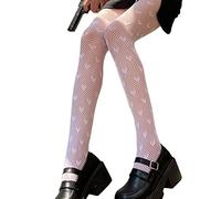 ORANDESIGNE Mujer Medias de Red de Cintura Alta Medias Delgadas Negras Semi Transparente Señoras Pantimedias con Patrón Harajuku Floral Striped Patterned Lace Tights X Blanco Talla única