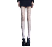 ORANDESIGNE Mujer Medias de Red de Cintura Alta Medias Delgadas Negras Semi Transparente Señoras Pantimedias con Patrón Harajuku Floral Striped Patterned Lace Tights P Blanco Talla única