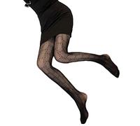 ORANDESIGNE Mujer Medias de Red de Cintura Alta Medias Delgadas Negras Semi Transparente Señoras Pantimedias con Patrón Harajuku Floral Striped Patterned Lace Tights U Negro Talla única