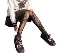 ORANDESIGNE Mujer Medias de Red de Cintura Alta Medias Delgadas Negras Semi Transparente Señoras Pantimedias con Patrón Harajuku Floral Striped Patterned Lace Tights G Negro Talla única